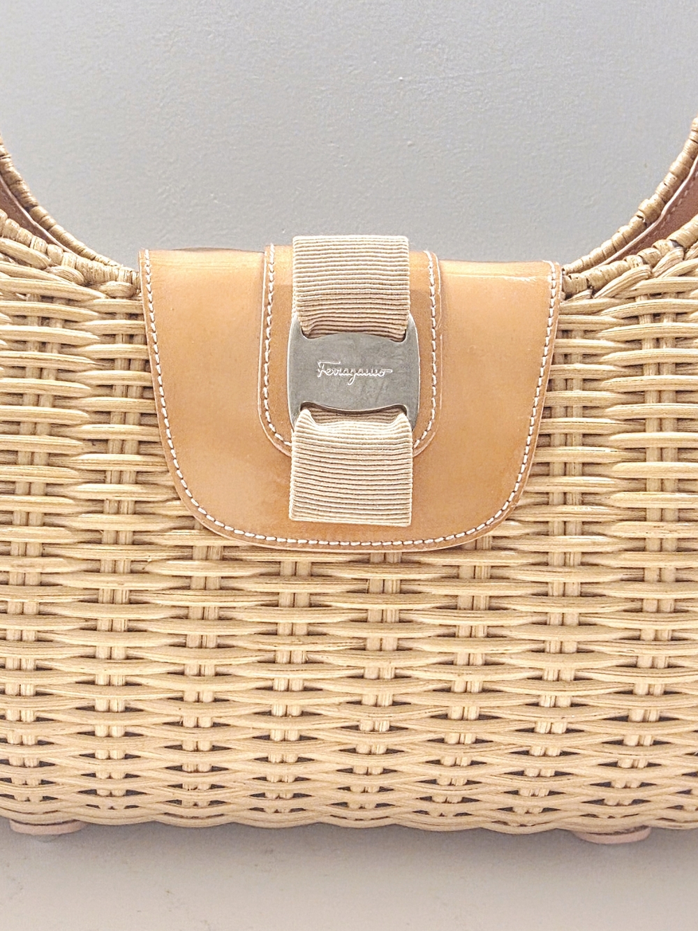 Salvatore Ferragamo Vintage Wicker Bag | Italian Rattan Leather Top Handle Purse